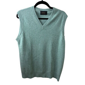 N.Peal London 100% Cashmere V Neck Sweater Vest Size Medium Pale Green Classic